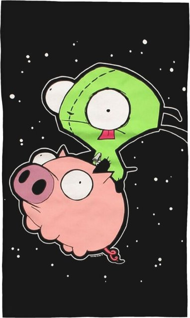 Ka Chen Muxi Invader Zim Kunst Gesichtstuch aus Baumwolle, schnelltrocknend und saugfähig, weiß/mehrfarbig, B: 30 cm, H: 60 cm - Bild 1
