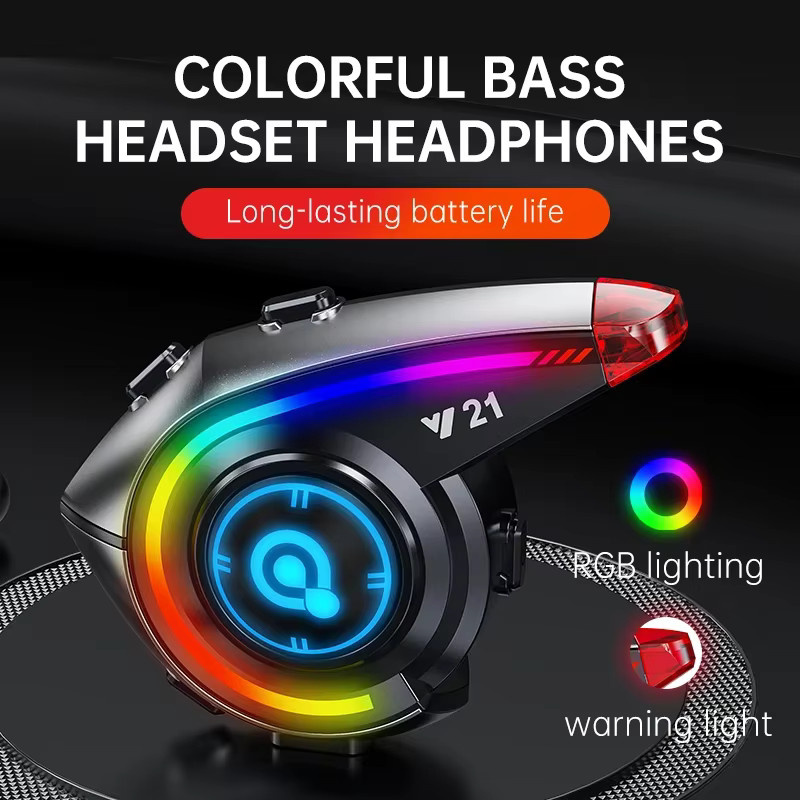 XINOWY Y21 Motorradhelm-Headset mit Bluetooth 5.4, FM-Radio, RGB-Lichteffekt und Geräuschunterdrückung in Schwarz - Bild 3