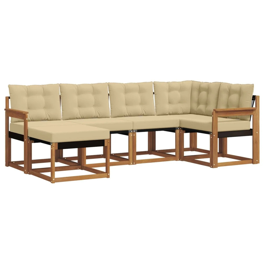 vidaXL Sofa Set 6-teilig L-Form aus Akazienholz mit Textilene und Kissen in Natur-Beige - Bild 2