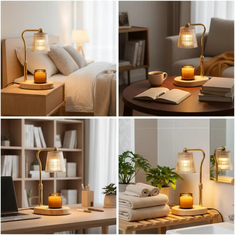 RUNTOIN Kerzenwärmer-Lampe mit Dimmer und Timer in Gold/Messing mit transparentem Glaszylinder und warmweißem Licht - Bild 5