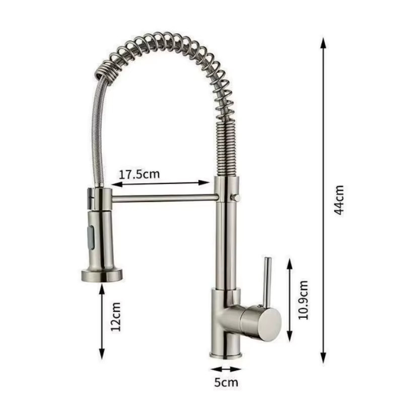 Küchenarmatur mit Feder aus gebürstetem Nickel, Einhebelmischer mit ausziehbarem Brausekopf und 360 Grad Schwenkarm für die Spüle, Montage auf der Arbeitsplatte - Bild 1