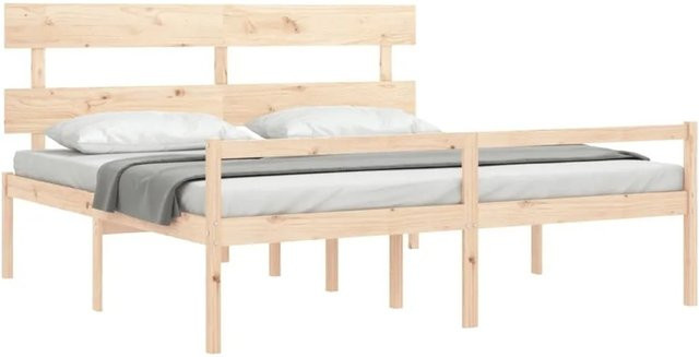 vidaXL Seniorenbett aus massivem Kiefernholz mit Kopfteil, Farbe Braun, B/T/H: 200 x 200 x 205,5 cm - Bild 1