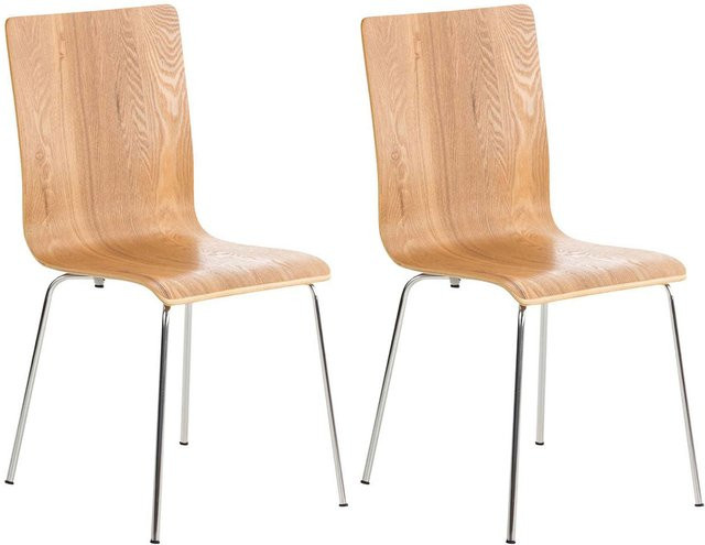 TPFLiving 2er Set Besucherstuhl Peppo mit Holzsitz in Eiche und Metallgestell in Silber und Braun - Bild 1