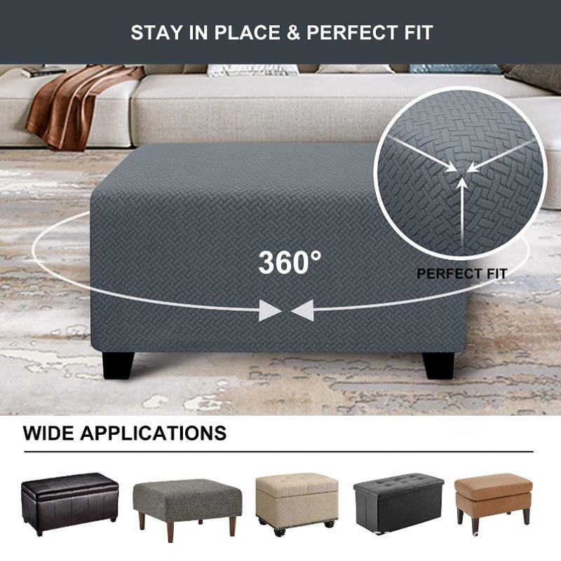 Coolazy Jacquard-Ottoman-Bezug für Hocker und Bänke, dehnbar und waschbar, Farbe: Weiß - Bild 3