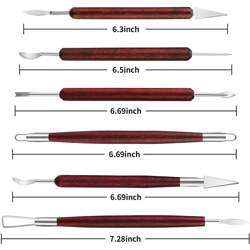 XMSJ 11-teiliges Töpferwerkzeug-Set mit Holzgriff in Braun für Keramik und Ton zum Schnitzen, Glätten und Formen - Bild 4