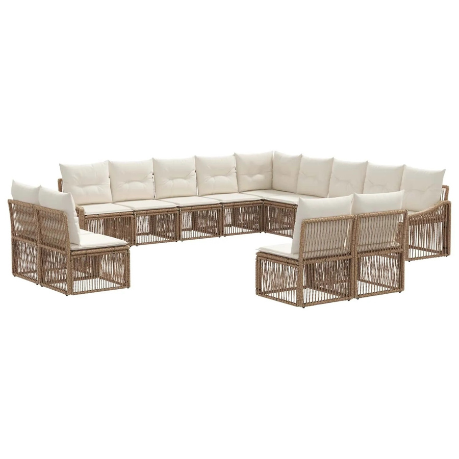 vidaXL Gartensofa-Set 13-teilig in U-Form, Beige, Poly-Rattan mit Polsterung und Kissen - Bild 2