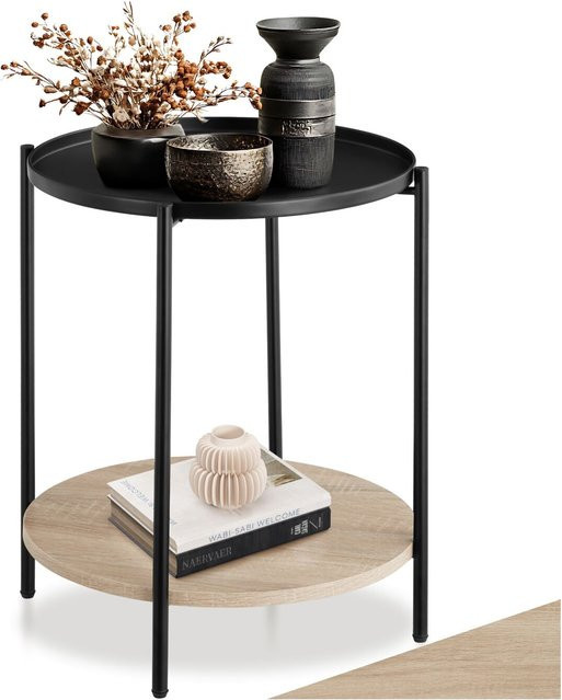 tectake Beistelltisch Sunderland Industrial Style rund aus Holz und Stahl in Beige und Schwarz B/T/H: 45,5 x 45,5 x 54,5 cm - Bild 1