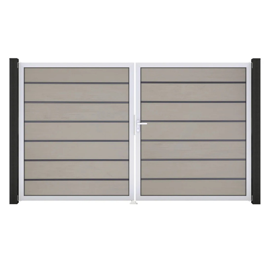 GroJa Grande Steckzaun Tor Premium DIN Links EV1 2-flügelig in Bi-Color Sand aus Aluminium und BPC - Bild 2