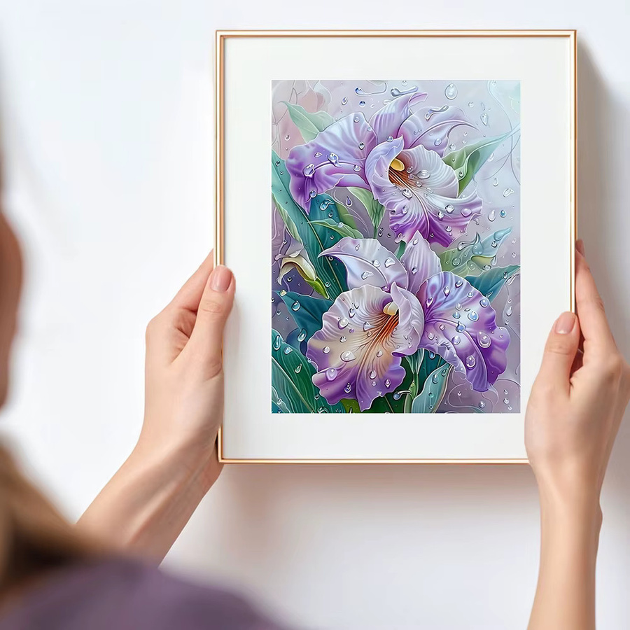 Huacan 5D DIY Diamantmalerei Iris Blume als Diamantmosaik mit runden Strasssteinen, Breite: 20 cm, Höhe: 30 cm - Bild 3