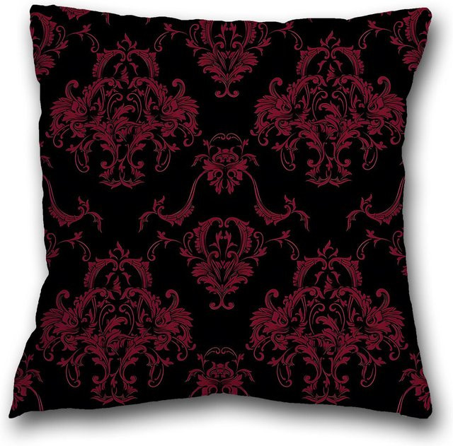 Dekorative Kissenhülle Helenal im viktorianisch gotischen Stil mit ethnischem geometrischem Muster, ultra weicher Plüsch aus Polyester, Farbe: Schwarz, B/T: 40 x 40 cm - Bild 1