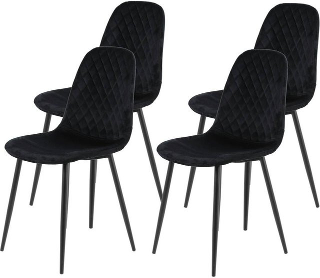 4er Set Stühle Hela in Schwarz mit Samtvelour und Rautensteppung im Retro-Look, B/H/T: 44 x 89 x 53,5 cm - Bild 1