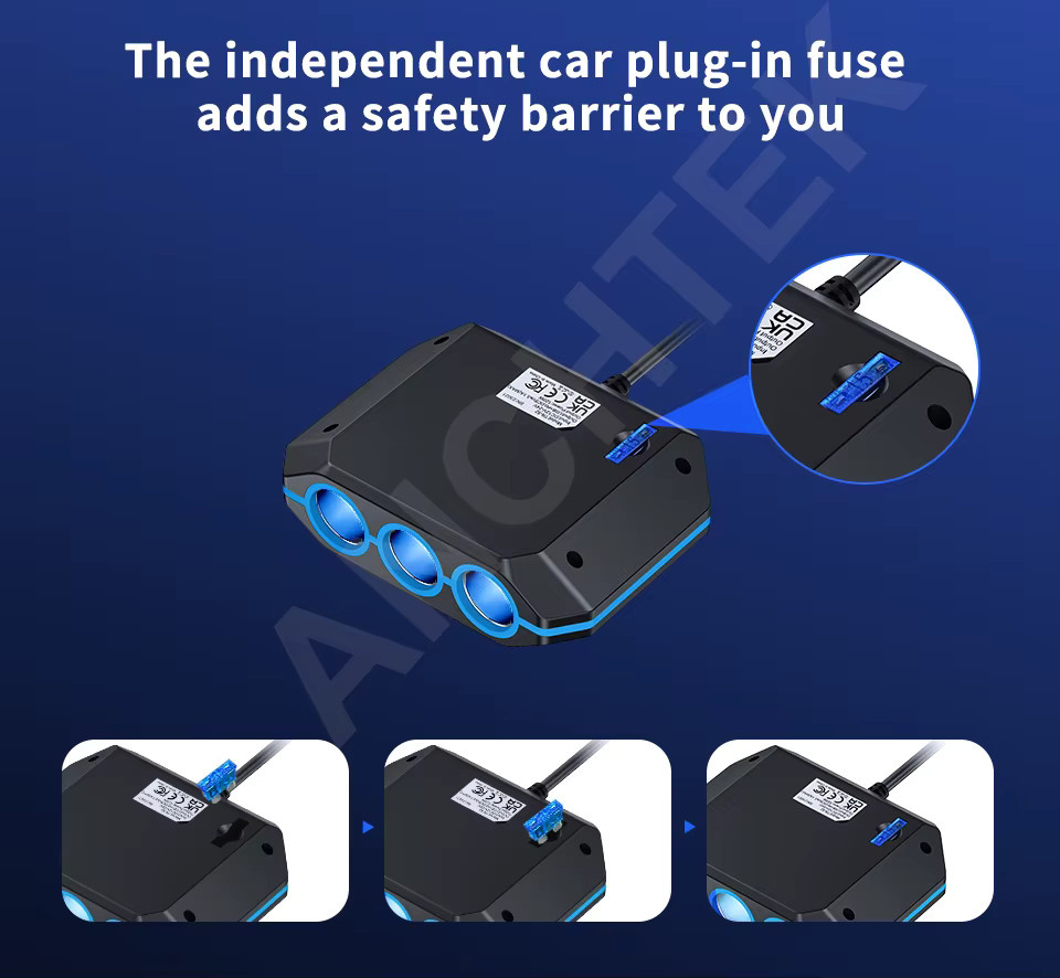 Anchtek 120W Auto Zigarettenanzünder Adapter mit USB-Schnellladegerät und LED-Voltmeter in Schwarz - Bild 3