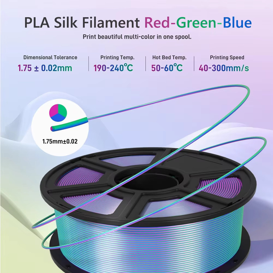 3D Maliang PLA-Seidenfilament dreifarbig Rot Grün Blau für FDM 3D-Drucker, Durchmesser 1,75 mm - Bild 5