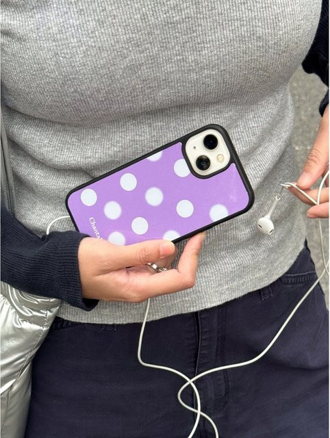 Lila Handyhülle mit Punktmuster und silbernem Rand aus Epoxidharz für iPhone XR/11/12/13/14/15/16/17 Pro Max, stoßfest - Bild 1
