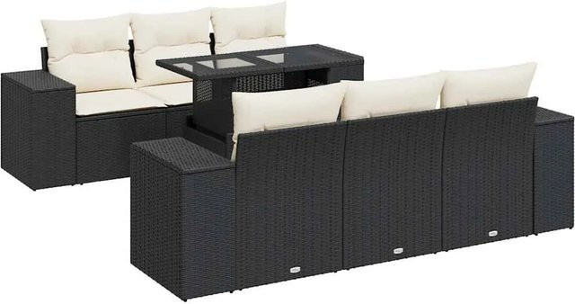 vidaXL 7-teilige Garten-Sofagarnitur aus Poly-Rattan in Schwarz mit Sitzkissen und Stauraum - Bild 1