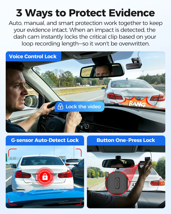 AZDOME M200 Max 4K Dash Cam mit englischer Sprachsteuerung, Wi-Fi, G-Sensor und 24H Parkmonitor in Schwarz - Bild 4