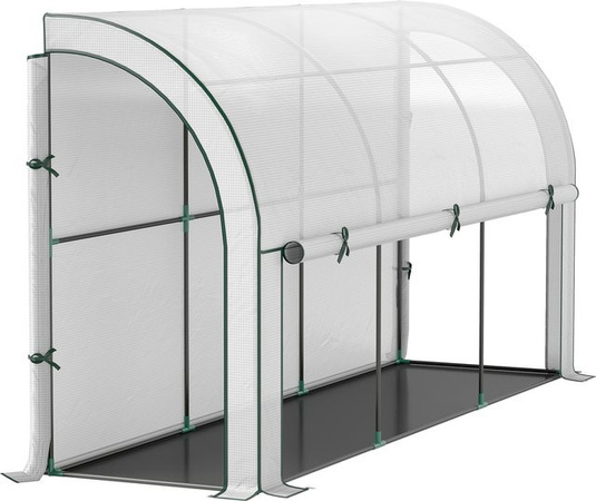 Outsunny Gewächshaus mit Rolltür aus Stahl und UV-Schutz, winterfestes Foliengewächshaus für Garten und Balkon in Weiß, B/T/H: 300 x 80 x 157 cm