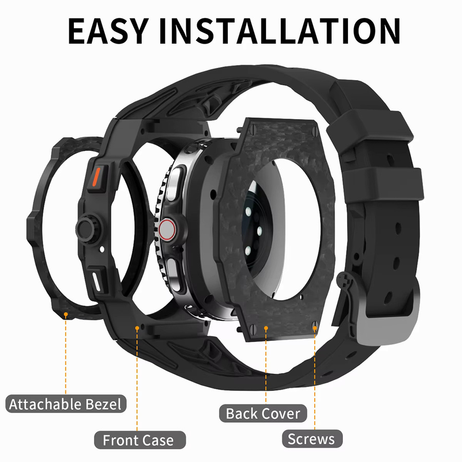 CHIICSMART Modifikationskit für Samsung Galaxy Watch 8, Carbon-Faser-Gehäuse, Fluorkautschuk-Armband, Schwarz, Unisex - Bild 4
