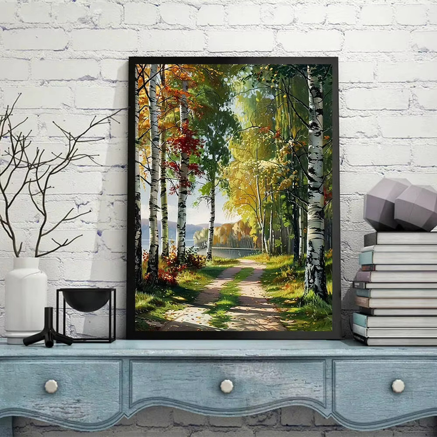 HUACAN DIY Diamant-Mosaik-Kunst Landschaft mit Baum und Weg, Rundes Wandbild in Mehrfarbig, B/H: 30 x 30 cm - Bild 3