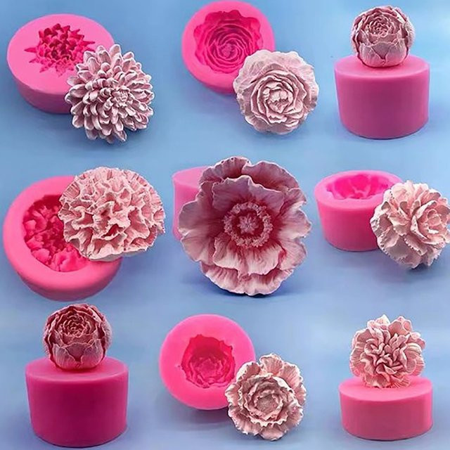Silikon-Kuchenform mit Blumenprägung in Pink für Schokolade, Seifen und Kerzen, rund, Durchmesser: 7,5 cm - Bild 1