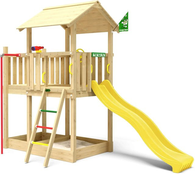 Marvel Jungle Gym Spielturm aus Holz mit Rutsche und Rutschstange in Gelb - Bild 1