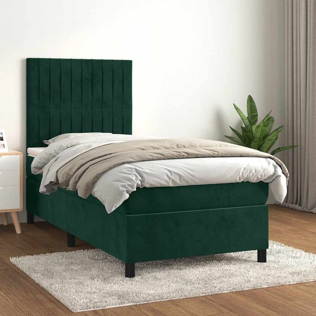 vidaXL Boxspringbett mit Matratze aus Samt in Grün, B/T/H: 90 x 200 x 128 cm - Bild 2