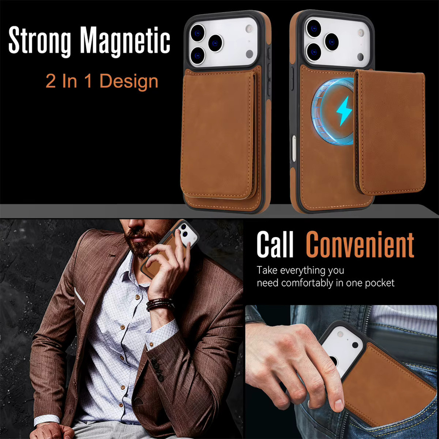 2in1 abnehmbare Leder-Handyhülle mit Kartenhalter und magnetischem Ständer für Apple iPhone, Farben: Gold und Braun - Bild 2