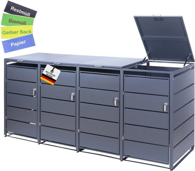 Albatros Mülltonnenbox für 4 Tonnen bis 240 Liter, Anthrazitgrau RAL 7016, verzinkter Stahl mit Premium-Dämpfern und Aufkleber-Set, wetterfest - Bild 2