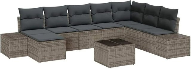 vidaXL Garten-Sofa-Set aus Poly-Rattan in Grau, 8-teiliges L-Shape Lounge-Set mit Kissen, Ottoman, Couchtisch und integriertem Stauraum - Bild 1