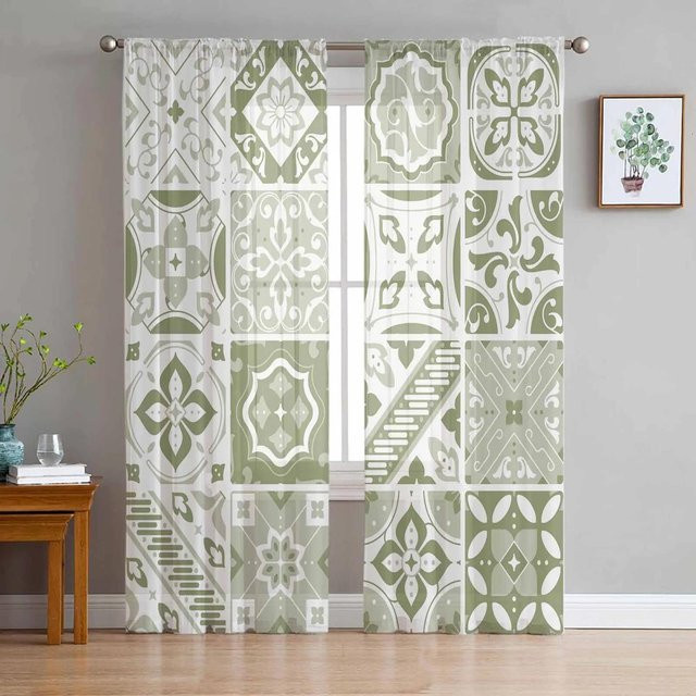 Yiran Furniture Transparentes Voile-Vorhang aus Organza in Salbeigrün, B: 135 cm, H: 137 cm - Bild 1