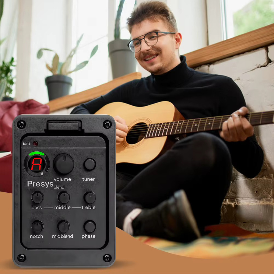 Presys Blend 301 Gitarren-Tonabnehmer in Schwarz mit Mikrofon, Dual-Modus-Vorverstärker, EQ, Tuner und Beat-On-Board für Soundhole-Akkustikgitarren - Bild 4
