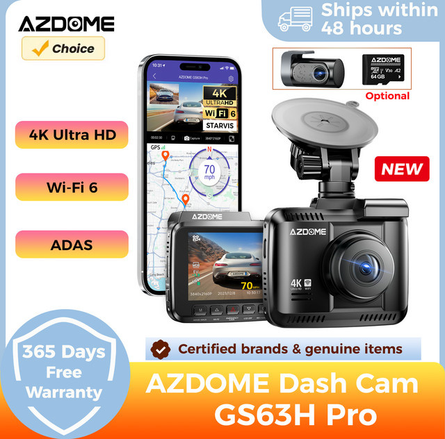 AZDOME GS63H Pro Dashcam mit 4K+1080P Auflösung, 2,4-Zoll-IPS-Bildschirm, ADAS, WiFi 6, GPS und 24-Stunden-Parkfunktion in Schwarz - Bild 1