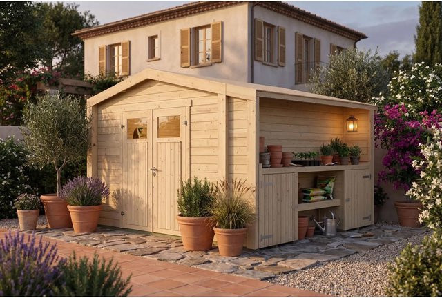 Weka Holz-Gartenhaus Killarney mit Satteldach in Natur Braun, B/T/H: 361 x 313 x 246 cm - Bild 1