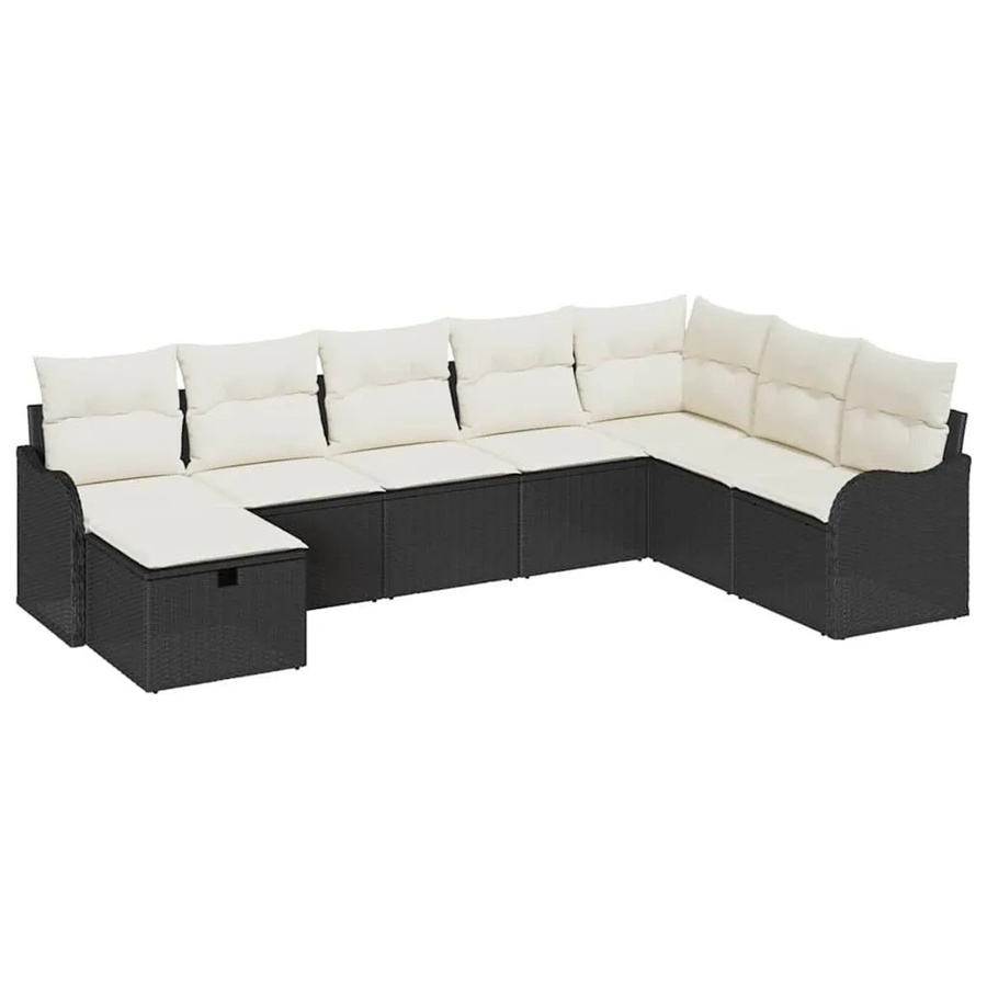 vidaXL Sofa Set 8-teilig aus Poly-Rattan in Schwarz und Beige mit Kissen und Ottoman für Garten und Terrasse - Bild 2