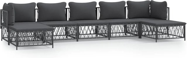 vidaXL 7-tlg Garten-Lounge-Set in L-Form mit Kissen, Anthrazit, pulverbeschichteter Stahl und Textilene - Bild 1