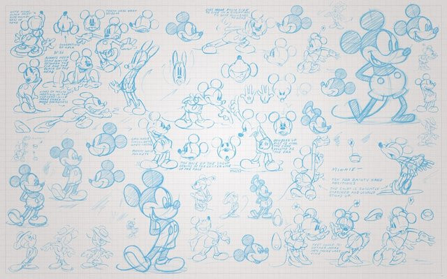 Komar Fototapete Vlies Mickey Sketches B: 400 cm, H: 250 cm - Bild 1