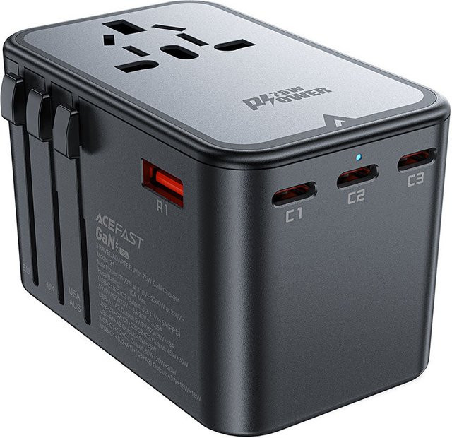 Acefast Travel Z1 Netzladegerät mit 75W, 2 x USB-A und 3 x USB-C, Schwarz - Bild 1
