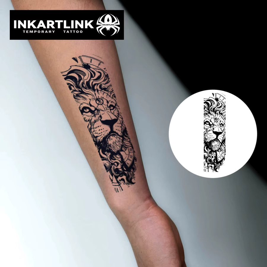 INKARTLINK Temporärer Tattoo-Aufkleber Löwenkopf, wasserfest, semi-permanent - Bild 2