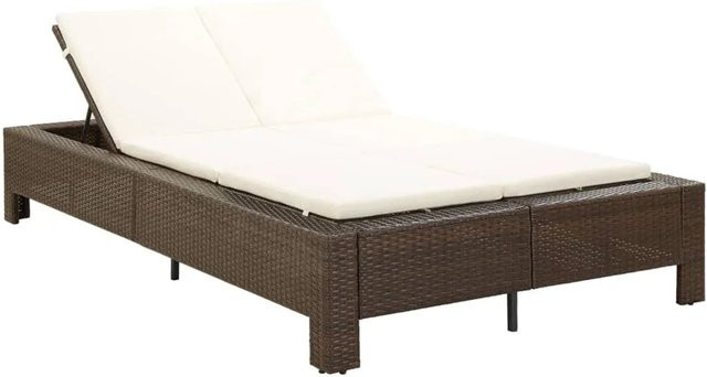vidaXL 2-Personen-Sonnenliege aus Poly Rattan in Braun mit wetterfester Auflage und verstellbarer Rückenlehne - Bild 1