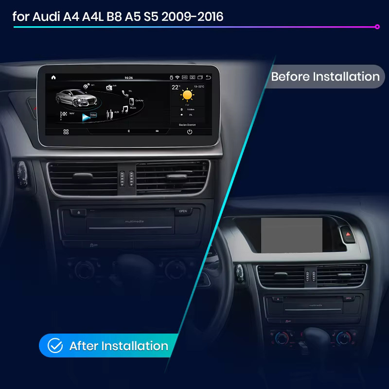 Junsun Qualcomm 665 Android Autoradio mit kabellosem CarPlay und Android Auto sowie GPS-Navigation für Audi A4 A5 C5 (2009–2016) in Schwarz - Bild 2