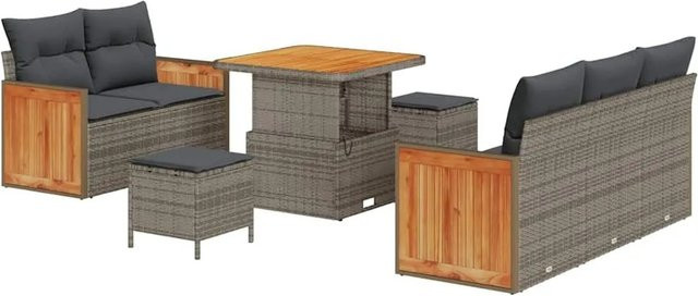 vidaXL Gartensofa-Set Grau mit 8-teiligem Polster-Set und Stauraumfunktion aus Poly-Rattan und pulverbeschichtetem Stahl - Bild 1