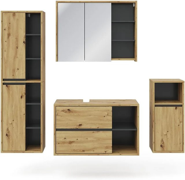 Vicco Badmöbelset Viola in Eiche und Anthrazit, 4-teiliges modernes Badezimmer-Set - Bild 2