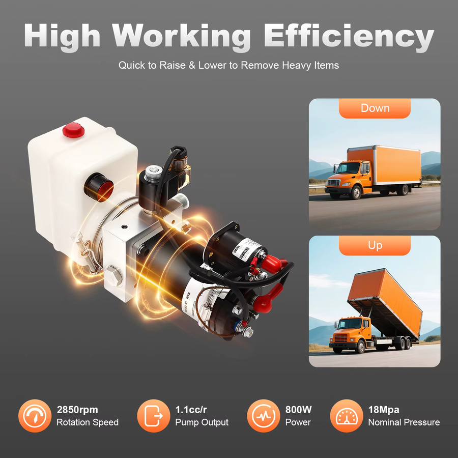 TOOL1SHOoo 12V DC Einfachwirkendes Hydraulikaggregat 800W mit 1,5L transparentem Öltank, Fernbedienung und Druckbegrenzungsventil für Kippanhänger-Heckklappen, Gelb - Bild 3