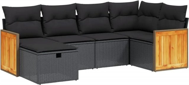 vidaXL 6-tlg Garten-Sofagarnitur aus Poly-Rattan mit Kissen in Schwarz - Bild 1