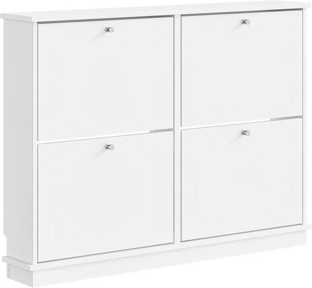 SoBuy Schuhschrank Schmal in Weiß mit 4 Klappen als Flurschrank und Schuhkommode, B/H/T: 105 x 78 x 18 cm - Bild 1