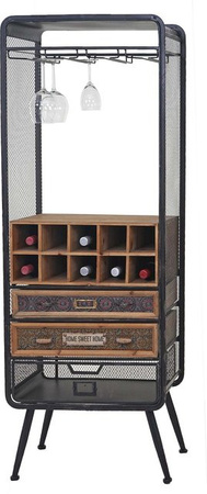 Weinregal MCW-C91 Barschrank aus Tannenholz in Vintage Optik, braun/mehrfarbig, H: 157 cm, B: 57 cm, T: 38 cm