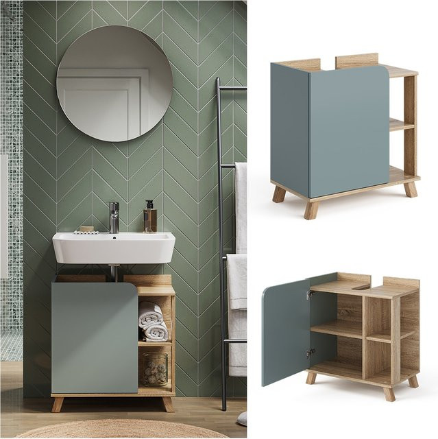 Vicco Waschbeckenunterschrank Karen Modern für das Badezimmer mit Tür und offenen Fächern, Breite: 60 cm, Tiefe: 35 cm, Höhe: 65 cm - Bild 1