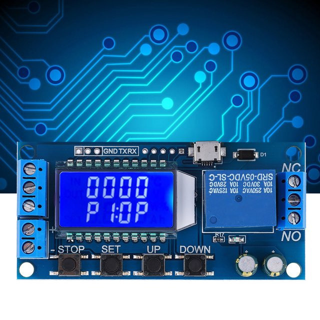 Qiilu Zeitverzögerungsrelaismodul mit LCD-Display als Ausschaltzyklus-Timer in Blau und Multicolour (5V 12V 24V) - Bild 1