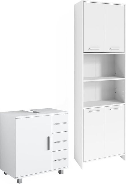 Vicco Badmöbel Set Maris in Weiß bestehend aus 2 Teilen mit Hochschrank und Waschbeckenunterschrank - Bild 1