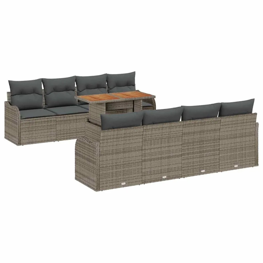 vidaXL Garten-Sofa-Set aus Poly-Rattan in Grau, 9-teiliges U-förmiges Set mit Polsterkissen und Stauraum - Bild 2